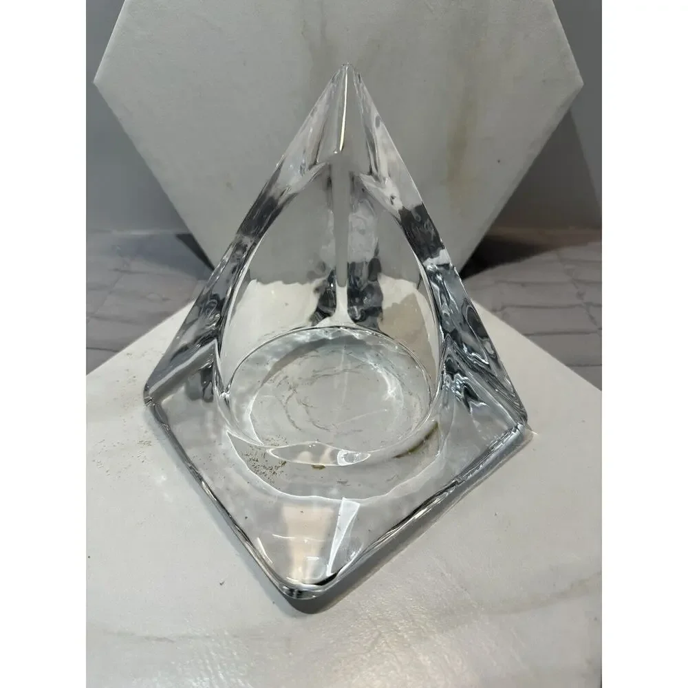 VTG MCM  Ice Crystal Munro Glass Pyramid LG Pillar Candle Holder Art